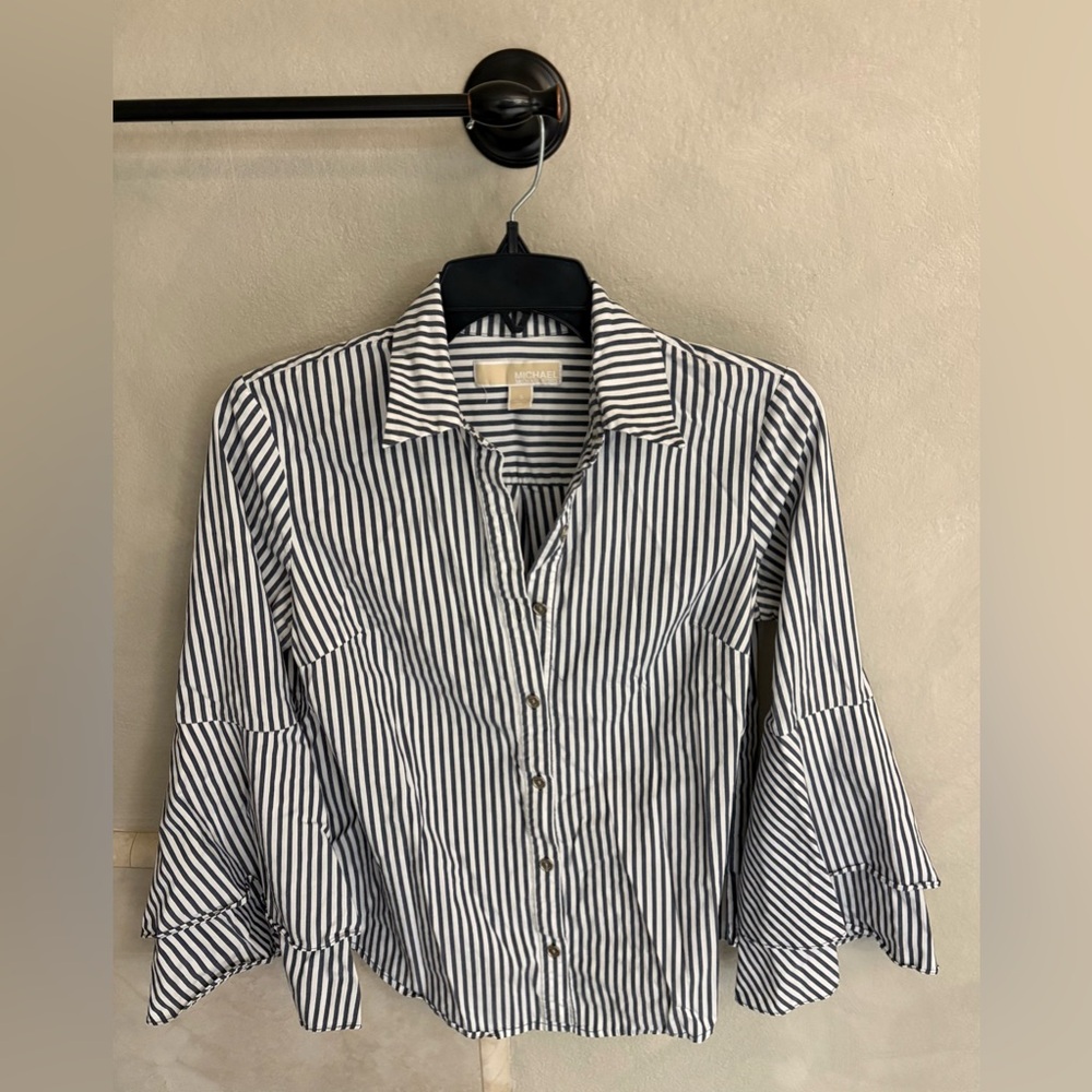 MICHAEL Michael Kors Navy and White Striped Button Down Shirt